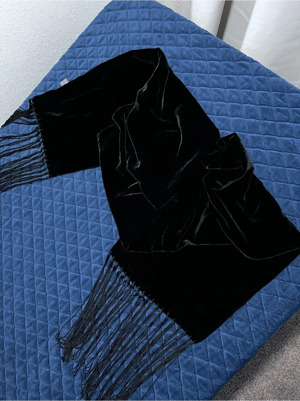 Black Velvet Style Fringe Scarf Wrap - Classic Evening Accessory - Women’s Scarf